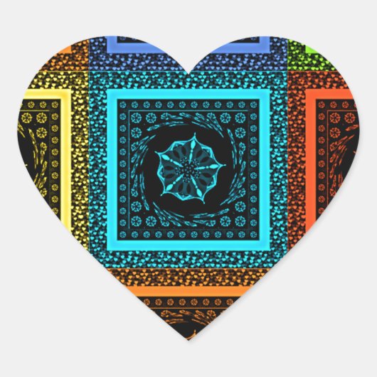 Charmant geruite veelkleurige patroonkunst ontwerp hart sticker (Voorkant)