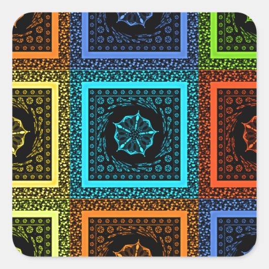 Charmant geruite veelkleurige patroonkunst ontwerp vierkante sticker (Voorkant)