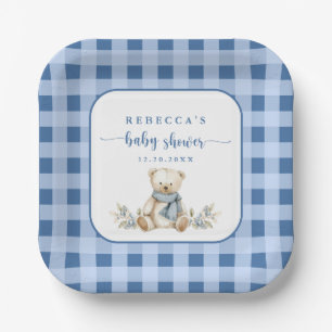 Charmant Gingham Plaid Teddy Bear Baby shower Papieren Bordje