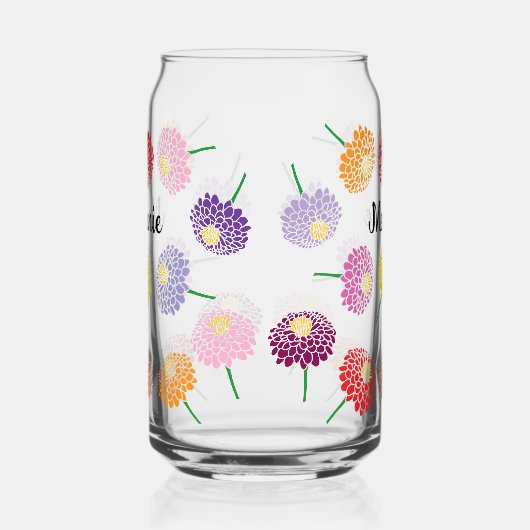 Charmant glas op maat met Zinnia bloemenprint (Links)