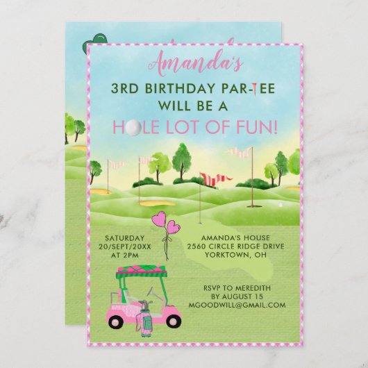 Charmant Golf Roze Meisje 3e Verjaardag Par-T-shir Kaart (Voorkant / Achterkant)