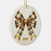 Charmant Goud Geplaatst Bow Jaar Accent Keramisch Ornament (Rechts)