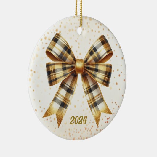 Charmant Goud Geplaatst Bow Jaar Accent Keramisch Ornament (Rechts)