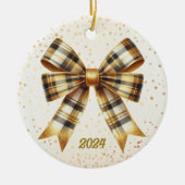 Charmant Goud Geplaatst Bow Jaar Accent Keramisch Ornament (Voorkant)