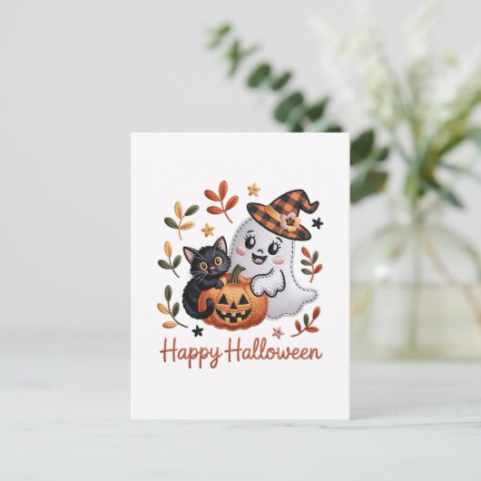 Charmant Halloween Wenskaart – handgetekende EMBR Briefkaart (Staand voorkant)