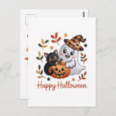Charmant Halloween Wenskaart – handgetekende EMBR Briefkaart (Voorkant / Achterkant)