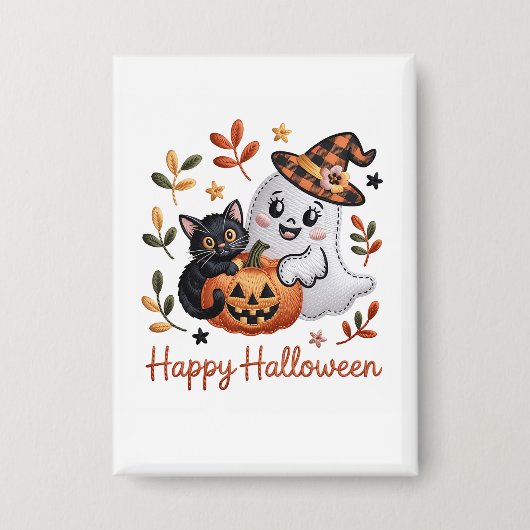 Charmant Halloween Wenskaart – handgetekende EMBR Button (Voorkant)