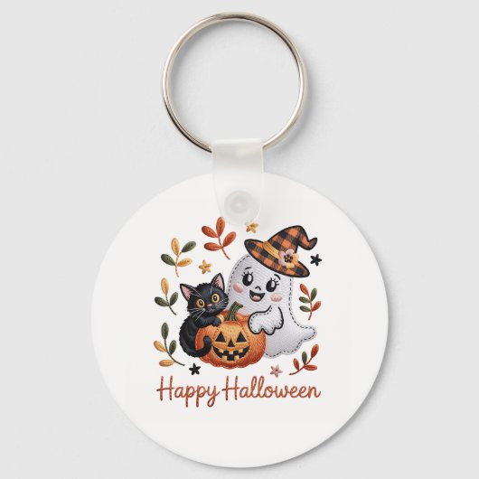 Charmant Halloween Wenskaart – handgetekende EMBR Sleutelhanger (Voorkant)