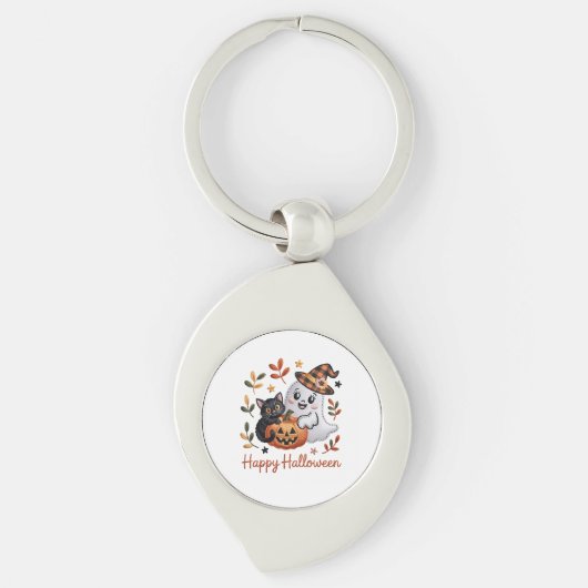 Charmant Halloween Wenskaart – handgetekende EMBR Sleutelhanger (Voorkant)