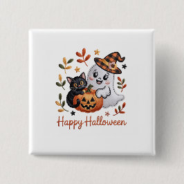Charmant Halloween Wenskaart – handgetekende EMBR Vierkante Button 5,1 Cm