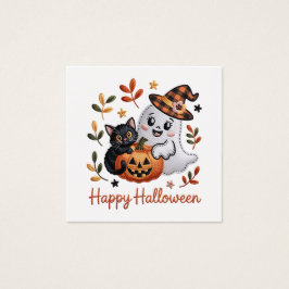 Charmant Halloween Wenskaart – handgetekende EMBR Vierkante Visitekaartjes