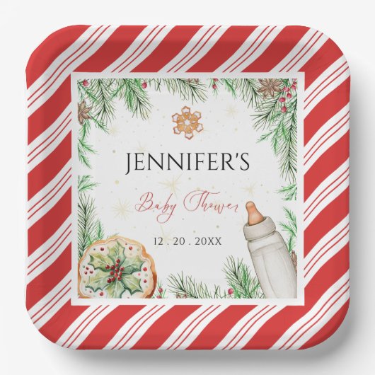 Charmant handgetekende aangepaste kerst Baby showe Papieren Bordje (Voorkant)