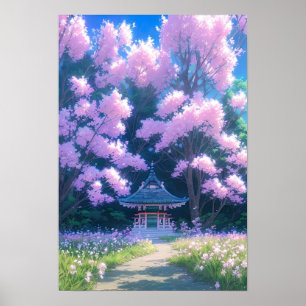 Charmant heiligdom onder Cherry Blossom Poster