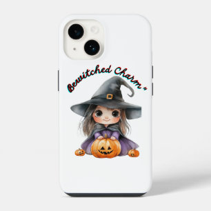 Charmant Heksenmeisje Halloween Decor met Pompoene iPhone 14 Hoesje