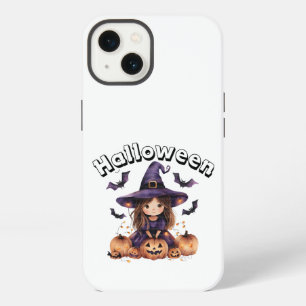 Charmant Heksenmeisje Halloween Decor met Pompoene iPhone 13 Hoesje