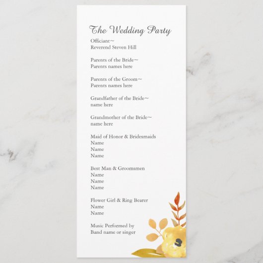 Charmant herfst bruiloft programma programmakaart (Achterkant)