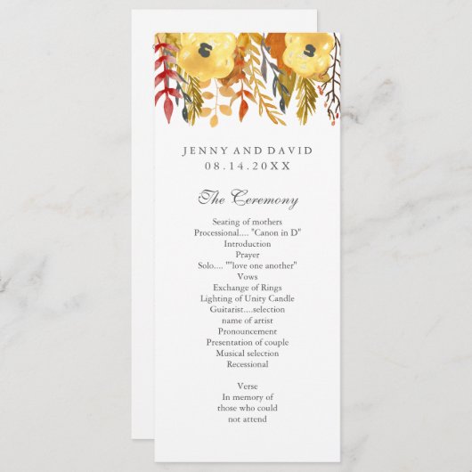 Charmant herfst bruiloft programma programmakaart (Voorkant / Achterkant)