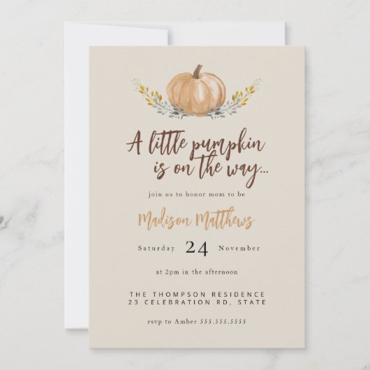 Charmant Herfst 'kleine pompoen' Baby shower Kaart (Voorkant)