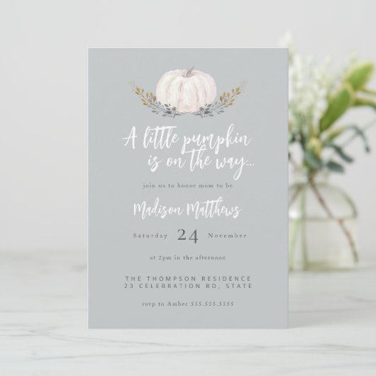Charmant herfst 'kleine pompoen' Baby shower Kaart (Staand voorkant)