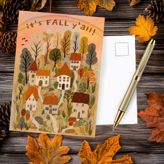 Charmant herfstdorp Het is Herfst Y'all Schattige Briefkaart
