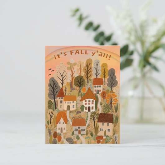 Charmant herfstdorp Het is Herfst Y'all Schattige Briefkaart (Staand voorkant)