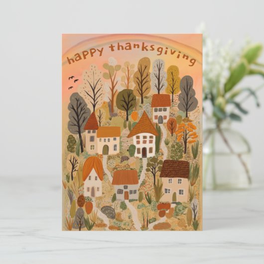 Charmant herfstdorp Thanksgiving feest Kaart (Staand voorkant)