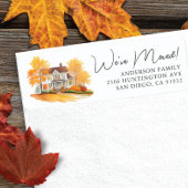 Charmant herfsthuis nieuw adreslabel etiket