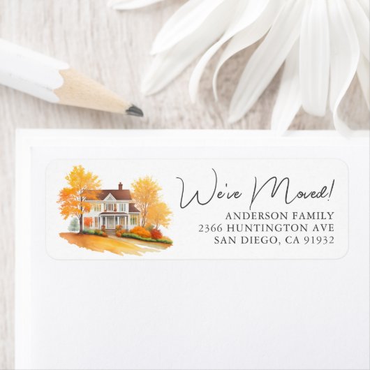 Charmant herfsthuis nieuw adreslabel etiket (Insitu)