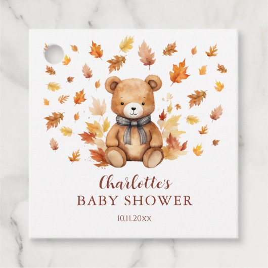 Charmant herfstteddybeer Baby shower Bedankjes Labels (Voorkant)