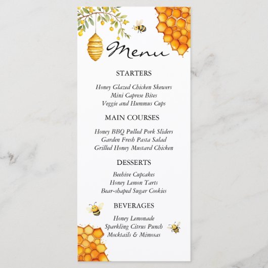 Charmant Honey Bee Beer Baby shower Menu (Voorkant)