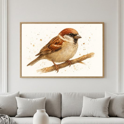 Charmant Huis Sparrow Waterverf Portret Poster