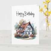 Charmant huisje Happy Birthday Kaart (Gele Bloem)