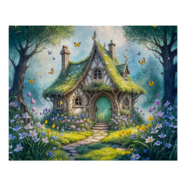 Charmant huisje met krokusbloemen perfect poster