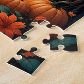 Charmant huisje met pompoenen in een herfstbos legpuzzel (Zijkant)