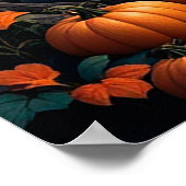 Charmant huisje met pompoenen in een herfstbos poster (Hoek)