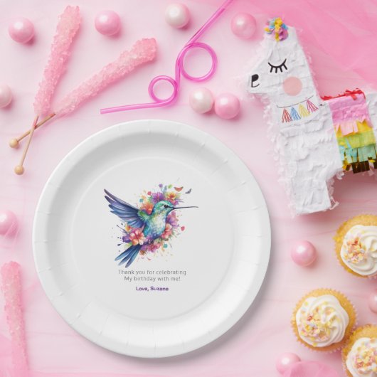 Charmant Hummingbird 2 kleurrijk bloemboeket Papieren Bordje (Feest)