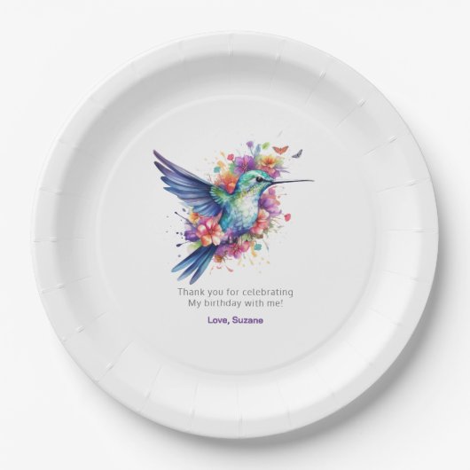 Charmant Hummingbird 2 kleurrijk bloemboeket Papieren Bordje (Voorkant)