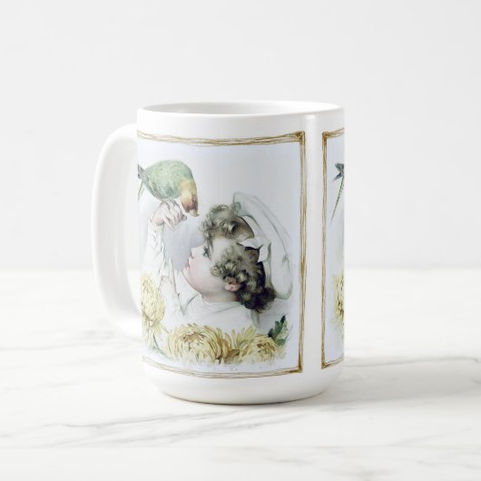  charmant jongetje en papegaai koffiemok (Voorkant links)