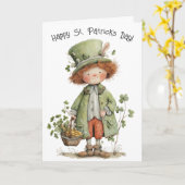 Charmant kabouter Gelukkig St. Patrick's Dag Kaart (Gele Bloem)