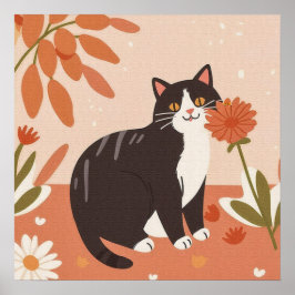 Charmant Kat met bloemen Poster