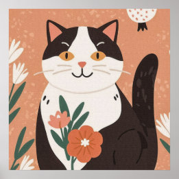Charmant Kat met bloemen Poster