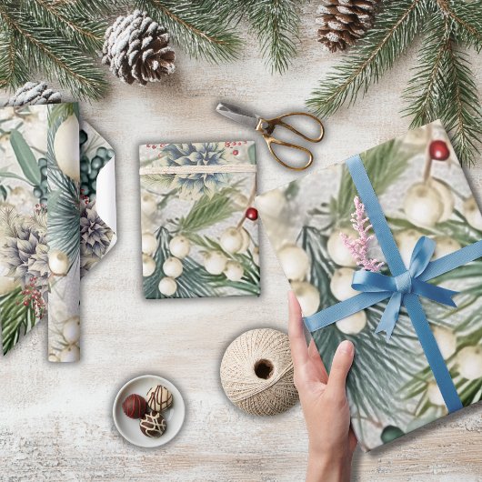 Charmant Kerst Ivoor & Blauw Elegant Cadeaupapier