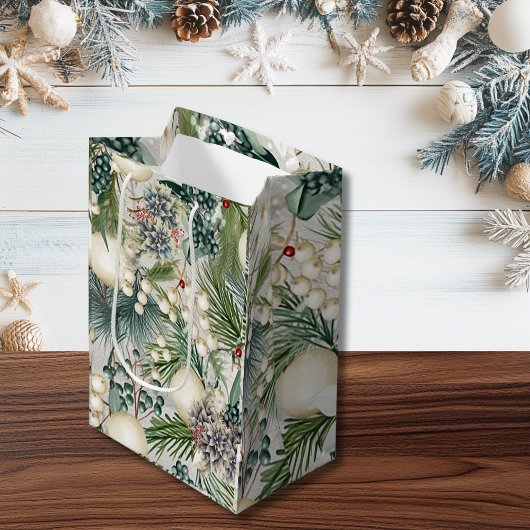 Charmant Kerst Ivoor & Blauw Elegant Medium Cadeauzakje