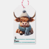 Charmant kerst label met een gezellige koe cadeaulabel (Achterkant)