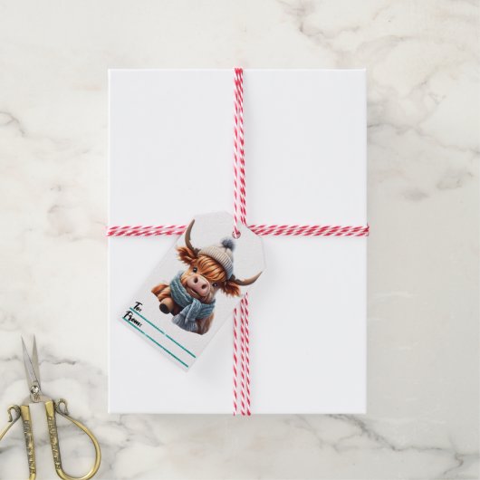 Charmant kerst label met een gezellige koe cadeaulabel (Met Touw)