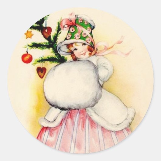 Charmant kerst meisje ronde sticker (Voorkant)