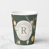 Charmant Kerstbos Groen Monogram Papieren Bekers (Voorkant)