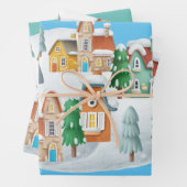 Charmant kerstdorp herbergt bomen sneeuw inpakpapier vel (In situ)