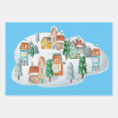 Charmant kerstdorp herbergt bomen sneeuw inpakpapier vel (Voorkant)