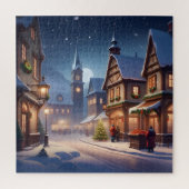 Charmant kerstdorp winter wonderland nacht legpuzzel (Verticaal)